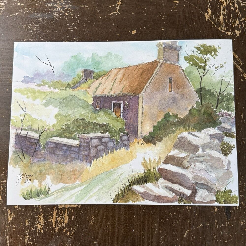 Art Print Of Watercolor 11x15 J Olsen Rustic Rural Cabin Countryside Landscape